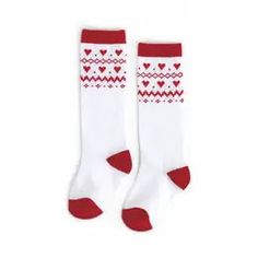 White knee high sock with heart details White Knee High Socks, Fair Isle Socks, Holiday Socks, White Lace Top, High Knees, Cute Socks, Under Dress, Girls Socks, Knee High Socks