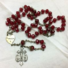 Symbolic Objects, Red Rosary, Vintage Rosary, Rosary Beads, Plastic Beads, See Pictures, Rosary, Dark Red, Charm Bracelet