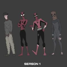 some cartoon characters are standing together in different poses, with the words season 1 written on them