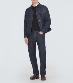 Find LORO PIANA Neive Denim Jacket on Editorialist. Material: 100% cotton. Care instructions: hand wash. Made in Italy. Designer color name: Surge Blue. Closure: buttoned front. Pockets: flap chest pockets. Denim jacket. Denim Workwear Outerwear With Pockets, Rigid Denim Workwear Outerwear With Pockets, Rigid Denim Outerwear With Pockets For Work, Denim Blue Outerwear With Patch Pockets, Dark Wash Selvedge Outerwear For Work, Dark Wash Rigid Denim Outerwear With Patch Pockets, Denim Outerwear For Work, Spring Denim Outerwear With Selvedge Detail, Spring Selvedge Denim Outerwear