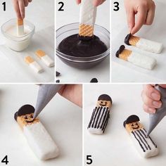 instructions for making marshmallows with chocolate and ice cream in the shape of cartoon characters