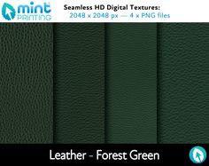 four different green leather textures for photoshopped and texturing, each with the same color