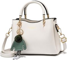 NICOLE&DORIS Women Handbags with Multiple Pockets Shoulder Bag PU Leather Messenger Bag Ladies Tote Bag Top Handle Bag with Fashion Pendant White Leather Bags Women, Trapeze Bag, Luxury Tote Bags, Purple Backpack, Faux Leather Handbag, Fashion Pendant, Handbags Casual, White Handbag, Backpack Brands