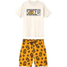 Get educated—Garfield style—with this men's t-shirt and lounge shorts set. The white t-shirt features a lounging Garfield and “Property of Garfield University: Since 1978,” while the orange lounge shorts boast an all-over print of Garfield and a collegiate-style “G.” Crafted from comfortable polyester French terry for the shorts and a blend of cotton and polyester materials for the tee, this 2-pack set ensures both style and ease. Machine washable on cold with like colors and tumble dryable on l Garfield Pajamas, Orange Lounge, Garfield Movie, Men's Boxers, Collegiate Style, French Terry Shorts, Terry Shorts, Get Educated, Sleep Set