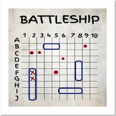 a game board with the words battleship on it and an image of two red dots