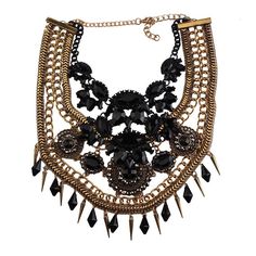 Allure Me Black Rhinestone Statement Necklace Black Rhinestone Dangle Jewelry, Black Dangle Rhinestone Jewelry, Black Dangle Jewelry With Rhinestones, Glamorous Black Metal Jewelry, Bohemian Black Chain Jewelry, Elegant Black Jeweled Necklaces, Bohemian Black Necklace For Party, Bohemian Black Crystal Necklace For Party, Rhinestone Metal Necklaces