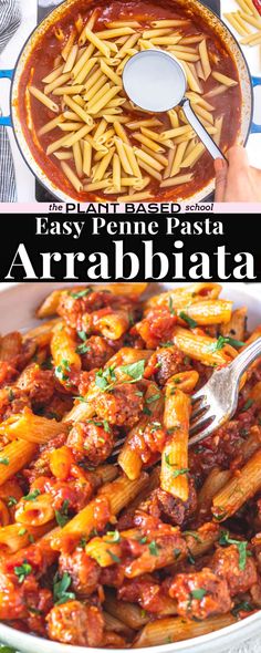 an image of pasta with sauce and parmesan cheese on the side in a pan