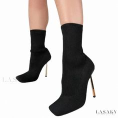 Lasaky - Slim-Fitting Heel Boots with Flared Calves and Ruffled Accents Fitted Ankle Strap Boots For Fall, Elastic Boots, Stretch Boots, Sock Booties, Boots Square Toe, Over The Knee Socks, Super High Heels, Pointed Heels, Heel Ankle Boots