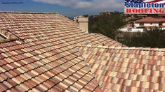 an american flag is in the background with roofing written on it and two roofs