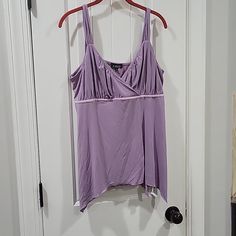 Nwt A. Byer Amethyst Handkerchief Camisole Top Purple V-neck Top With Built-in Bra, Fitted Sleeveless Lavender Camisole, Fitted Lavender Sleeveless Camisole, Fitted Lavender Camisole Top, Fitted Lavender Camisole, Lavender Sleeveless Camisole For Summer, Y2k Cami, Halter Blouse, Lace Trim Tank Top