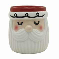 a white and red santa claus mug on a white background