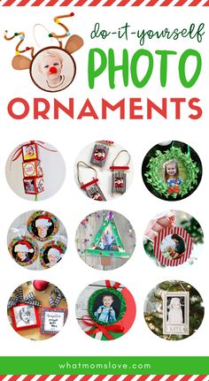 christmas ornament collage with the words do it yourself photo ornaments