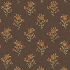 a brown background with orange and red flowers on it's sides, including leaves