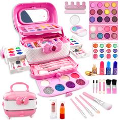 [ All-in-one Kids Makeup Kit for Girls ] - This kids beauty makeup kit is perfect for little girls to explore the world of make up and nail painting. It comes with 14 eye shadows, 2 eyebrows, 3 blushes, 1 eye shadow wax, 12 lip glosses, 2 lipsticks with 3 colors, 1 pressed powder, 11 makeup brushes, 4 nail polishes, 1 nail file and more. Get ready for your little princess to shine! [ Safe & Washable Makeup Toys for Kids ] - Our pretend play makeup toy is made from high-quality and non-toxic mate Makeup For Kids Girls Make Up, Birthday Gifts Pink, Kid Makeup, Kids Makeup Kit, Makeup For Kids, Arcade Games For Sale, Makeup Palette Collection, Makeup Toys, Makeup Kit For Kids