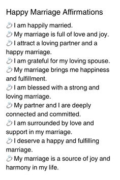 a poem written in the language of marriage affirmations on a white background with black lettering