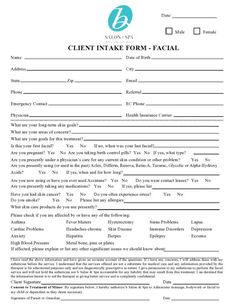 the client intake form is shown in this image