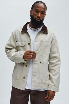 Available In Off White. Fold Down Collar Chest Pocket Detail Front Button Closure Self: 100% Cotton Lining: 60% Cotton 40% Polyester Pair With Alexander Utility Zip Work Jacket Pair With Alexander Utility Hooded Jacket Pair With Alexander Double Knee Utility Pants Pair With Alexander Utility Overalls Pair With Alexander Utility Shorts Pair With Bam E-Waist Straight Pants Imported | Mens Alexander Utility Canvas Chore Jacket in Off White size Medium by Fashion Nova Utility Overalls, Off White Fashion, Utility Shorts, Mens Jackets Casual, Work Jacket, Utility Pants, Chore Jacket, Casual Jackets, Work Jackets