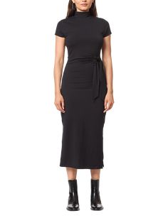 Black Laid Back Chic, Funnel Neck, Black Midi Dress, Funnel, Mid Length, Cap Sleeves, Dress Skirt, Midi Dress, Twist