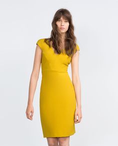 VESTIDO TUBO-Ver todo-Vestidos-MUJER | ZARA Venezuela Midi Shift Dress, Dark Yellow, Womens Midi Dresses, Zara Dresses, Dresses For Women, African Fashion, Sheath Dress, Pretty Things, Dress Collection