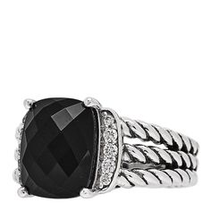 This is an authentic DAVID YURMAN Sterling Silver Diamond Black Onyx 10mm Petite Wheaton Ring size 48 or 4.5. The ring is crafted of sterling silver and features a faceted 10mm black onyx and round brilliant cut diamonds weighing approximately .08 total carat weight. David Yurman Ring, David Yurman Jewelry, David Yurman, Round Brilliant Cut Diamond, Silver Diamonds, Round Brilliant Cut, Brilliant Cut Diamond, Black Onyx, Round Brilliant