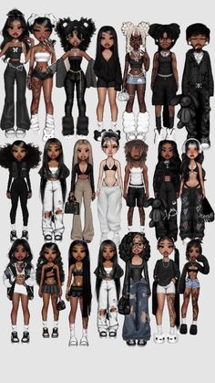 many different dolls are shown in this image