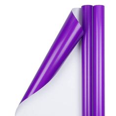 two purple and white plastic tubes are next to each other