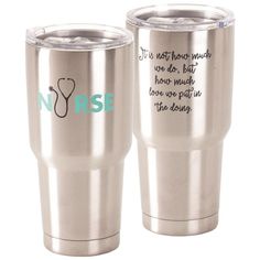 two stainless steel tumblers with the words nurse and nurse's heartbeat on them