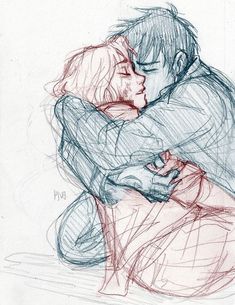 a drawing of two people hugging each other