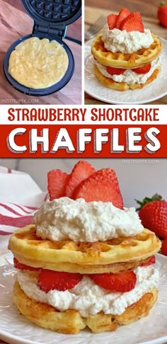 strawberry shortcake waffles with whipped cream and strawberries