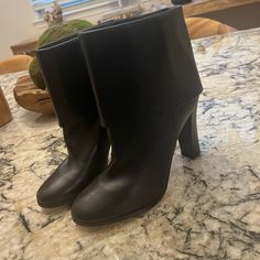 Ann Taylor, Black Leather, Size 7 Two Tone Boots, Ankle-high Patent Leather Boots With Sculpted Heel, Tan Leather Boots, Black Ankle-high Synthetic Heeled Boots, Short Leather Boots, Black Suede Booties, Black Suede Heels, Buckle Ankle Boots, Suede Leather Boots