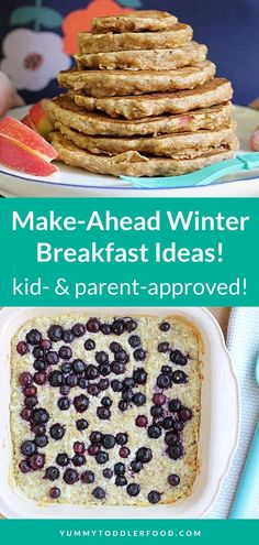 the recipe for make - ahead winter breakfast ideas is shown with blueberries and oatmeal