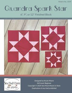 an image of the square star quilt pattern, which has been made in red and pink