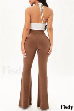 Fisdy - Pantalones de cintura alta de alta calidad en color sólido clásico para la moda casual café Coffee Fashion, Moda Chic, Color Cafe, Black High Waist, Speaker System, Coffee Colour, High Waisted Trousers, Lingerie Sleepwear, Grey Fashion