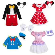 three dolls dressed up as mickey and minnie mouse