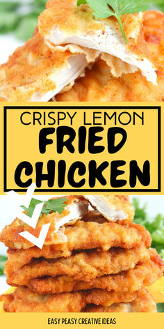 CRISPY LEMON FRIED CHICKEN Lightly Fried Chicken, Lemon Brined Fried Chicken, Lemon Pepper Fried Chicken, Pan Fried Lemon Chicken, Oven Fried Chicken With Corn Flakes, Cooked Chicken Recipes, Quick Chicken Recipes, Chicken Appetizers, Easy Chicken Dinner Recipes