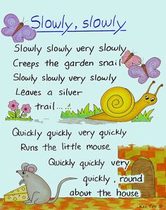 a poem with an image of a snail and a mouse in the background, which reads slowly