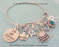 Girl 14th Birthday Gift, 14th Birthday Charm Bracelet, Gift for Girl Turning 14, Birthday for Girl, Birthday for Her, Gift for Her, 14 Year Handmade Silver Bracelet For Birthday, Handmade Silver Bracelets For Birthday, Customized Silver Bracelets For Birthday, Charm Bracelet For Birthday And Mother's Day, Nickel-free Silver Charm Bracelet For Birthday, Personalized Birthday Bracelets As Gifts, Personalized Bracelet For Birthday Gift, Handmade Charm Bracelet For Birthday And Valentine's Day, Handmade Charm Bracelet For Birthday And Mother's Day