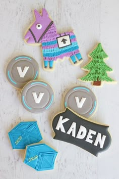 decorated cookies with the word kaden on them