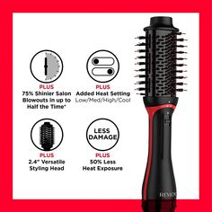 Dare to join the Volumiser squad with the Revlon One-Step Volumisers. Thanks to its upgraded features, it is the perfect tools to achieve extra voluminous salon blow-dries in up to half the time*.  Here are some of its PLUSES:- 75% SHINIER SALON BLOW-DRIES IN UP TO HALF THE TIME* WITH 50% LESS HEAT EXPOSURE**: Dry and Style in one step, get 75% Shinier Results/Salon Blow-Dries in up to Half the time with less damage  - MORE VOLUME: With its 30% smaller oval detachable head for closer-to-the-roots styling and more styling versatility, making it great for all hair lengths.  - CERAMIC TITANIUM BARREL: Provides an even heat distribution to lock in the style for long-lasting volume and helps reduce damage from over styling.   - TOURMALINE IONIC TECHNOLOGY™: Negative ions saturate the airflow to Revlon One Step Hair Dryer, One Step Hair Dryer, Hot Air Brush, Blow Dry Brush, Hair Dryer Brush, Ceramic Hair, Air Brush, Soft Waves, Salon Style