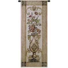 a wall hanging with flowers in a vase