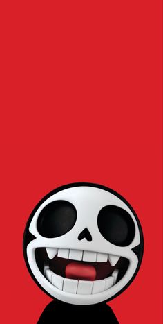 a red background with an image of a cartoon character in black and white on it