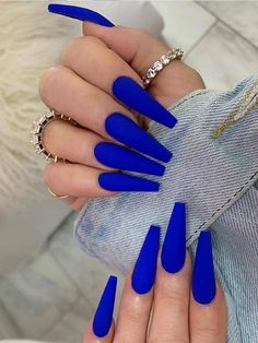 Bleu azur  Collar   Unicolore Ongles nus Embellished Royal Nails, Blue Coffin Nails, Royal Blue Nails, Coffin Nails Matte, Blue Acrylic Nails, Vibrant Nails, Blue Nail, Coffin Nails Long, Ballerina Nails