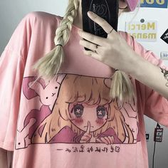 Kawaii Casual, Harajuku Anime, Japan Streetwear, Style Kawaii, Japanese Harajuku, Kawaii Harajuku, Anime Tees, Sister Tshirts, Pink Y2k