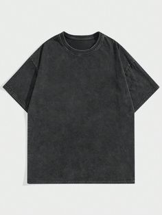 Black Casual Collar Short Sleeve Fabric Plain  Embellished Slight Stretch Summer Men Clothing Blank T-shirt, Washed Black Crew Neck Top With Letter Print, Washed Black Letter Print Crew Neck Top, Basic Washed Black Tops With Letter Print, Gray Grunge Crew Neck T-shirt, Basic Washed Black Crew Neck T-shirt, Tshirt Plain, Mock Up T Shirt, Black Tee Shirt