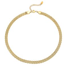 Elevate your ensemble with our Mesh Chain Necklace, featuring an intricate and flexible woven design. This sophisticated piece offers a unique texture and modern elegance, making it perfect for both casual and formal occasions. Add a touch of refined style to your jewelry collection with this versatile and timeless necklace. Made with stainless steel base with a thick layer of high quality 18k gold plating over stainless steel ensuring lasting quality.  This product is waterproof, tarnish-free, sweatproof, and has a 1 Year Warranty.  Although our pieces are Waterproof and tarnish free, we recommend keeping them as dry as possible so they can stay golden and last you many years.   Every order comes with a Nazzar branded custom soft microfiber cloths which can be used to clean and restore sh Elegant Herringbone Chain Choker Necklace, Luxury Metal Snake Chain Necklace, Elegant Gold Snake Chain Choker, Elegant Clavicle Chain Link Choker, Elegant Metal Box Chain Necklace, Elegant Metal Herringbone Clavicle Necklace, Elegant Herringbone Clavicle Necklace, Elegant Link Chain Choker, Elegant Multi-strand Chain Necklace With Box Chain