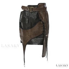 Lasaky - Irregular Patchwork Leather Skirt with Unique Rope Detail Unique Garter, Rok Mini, Layer Skirt, Pu Leather Skirt, Cowgirl Aesthetic, Brown Outfit, Wrap Around Skirt, Leather Mini Skirt, New Fashion Trends