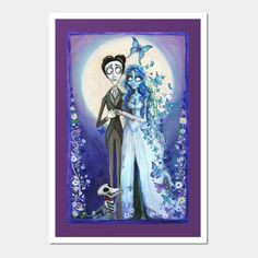 a painting of a couple dressed up as corpse bride and groom