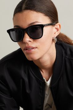 Whenever you want to appear effortlessly chic, SAINT LAURENT Eyewear's sunglasses will do the trick. Made from glossy acetate, this square-frame pair has smoked lenses and logo-lettered arms. Store yours in the protective case between wears. Timeless Sunglasses, Sunglasses Outfit, Saint Laurent Sunglasses, Next Top Model, Shades Sunglasses, Acetate Sunglasses, Rectangle Sunglasses, Eyewear Womens, Black Square