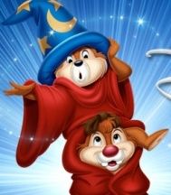 two cartoon characters dressed in red and blue are flying through the air with their arms around each other