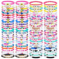 Stretch Beaded Bracelets, Bracelets Stack, Stackable Beaded Bracelets, Vinyl Disc, Heishi Bracelet, Double Bracelet, Preppy Bracelets, Bracelet Cute, Kids Gift Guide